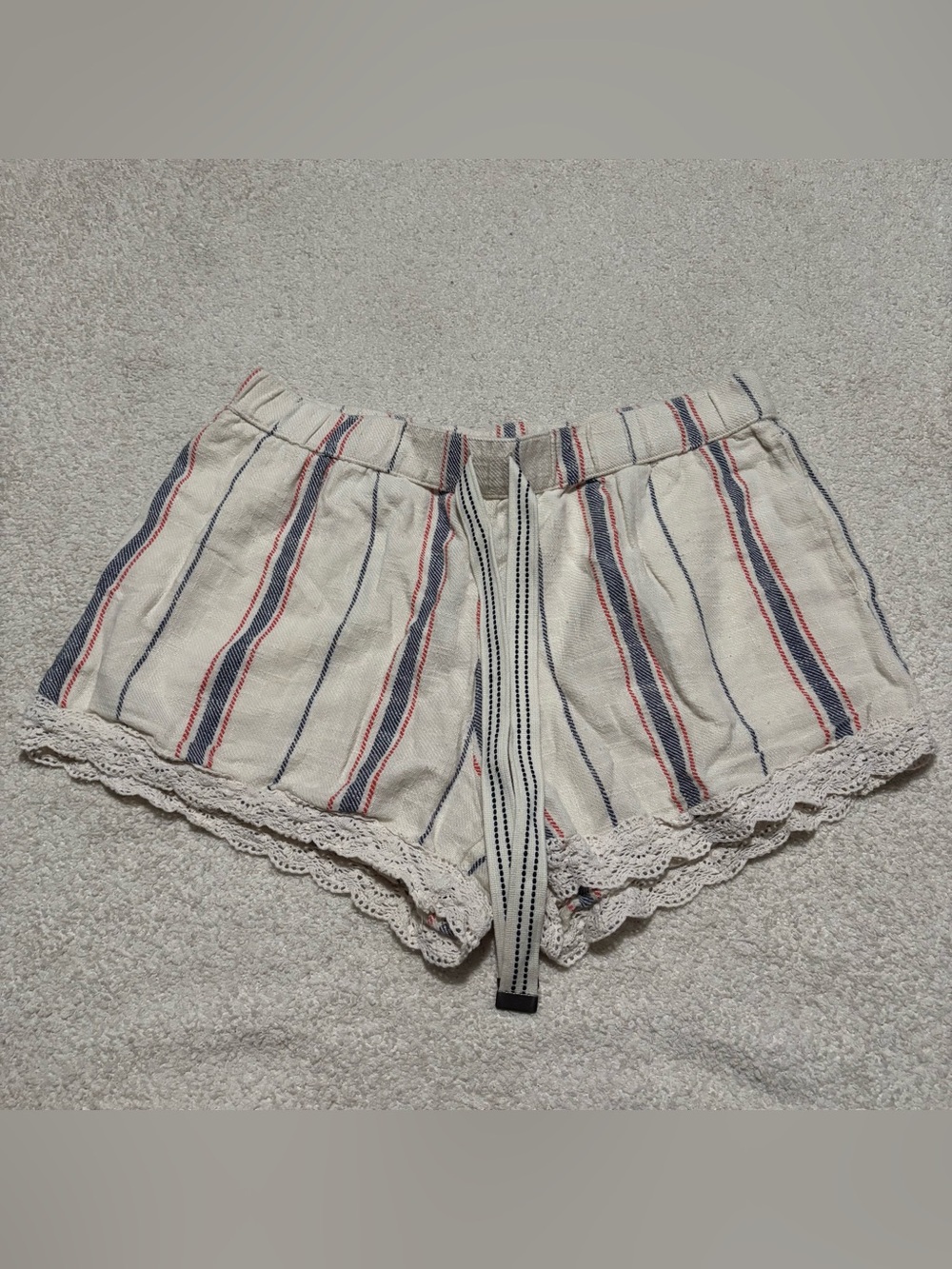 aerie Cream Shorts with Red & Blue Stripes